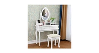 Vanity Makeup Table Set with Cushioned Stool and Rotatable Mirror Stylish Dressing Table for Bedroom