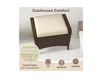 Set of 2 Outdoor Patio Pe Wicker Ottomans with Removable Cushions