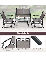 Gymax 2 Pcs Patio Glider Conversation Set Outdoor Loveseat Glider Chair w/ Tempered Glass Coffee Table