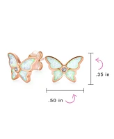 Bling Jewelry Butterfly Stud Earrings with Opal in Rose Gold Sterling Silver