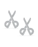 Bling Jewelry Whimsical Scissors Cz Stud Earrings for Hairdressers in Sterling Silver