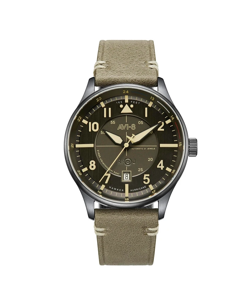 Avi-8 Men's Hawker Hurricane Kent Automatic Gray Leather Strap Watch, 43mm