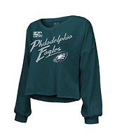 Majestic Women's Saquon Barkley Midnight Green Philadelphia Eagles Super Bowl Lix Name Number Off-Shoulder Script Long Sleeve V-Neck T-Shirt