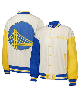 Terez Women's White Golden State Warriors Full-Snap Bomber Jacket