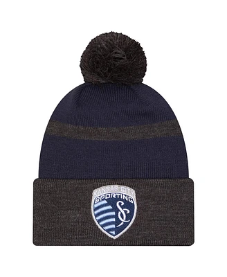 New Era Men's Blue Sporting Kansas City 2025 Kickoff Cuffed with Pom Knit Hat