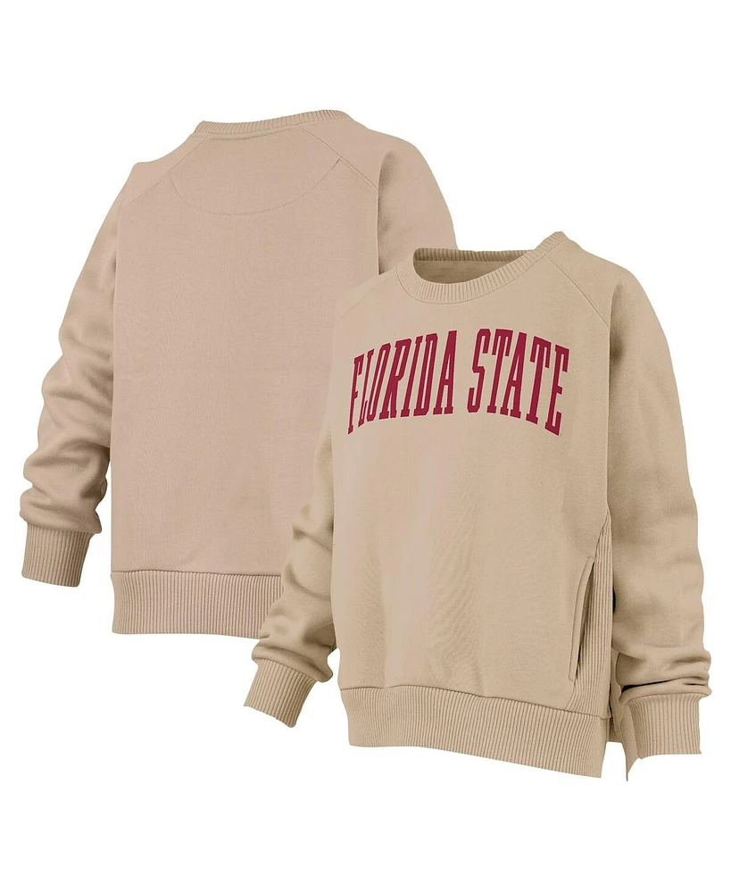 Pressbox Women's Khaki Florida State Seminoles Pocketed Raglan Pullover Sweatshirt
