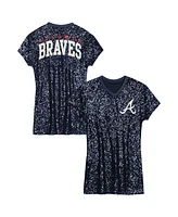 Outerstuff Girls Preschool Navy Atlanta Braves Sequin V-Neck Dress