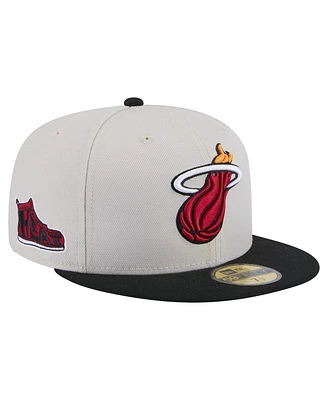 New Era Men's Miami Heat Stone Victory Grove Vintage Sidepatch Sneaker 59FIFTY Fitted Hat