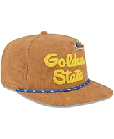 New Era Men's Tan Golden State Warriors Victory Grove Corduroy Sneaker Pin Golfer Snapback Hat