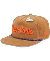 New Era Men's Tan New York Knicks Victory Grove Corduroy Sneaker Pin Golfer Adjustable Hat