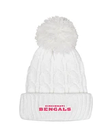 Outerstuff Big Girls White Cincinnati Bengals Cable Cuffed with Pom Knit Hat