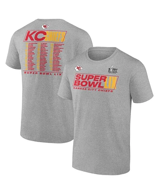 Fanatics Men's Heather Gray Kansas City Chiefs Super Bowl Lix Big Tall Roster T-Shirt