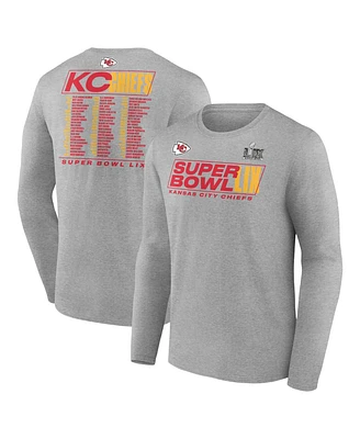 Fanatics Men's Heather Gray Kansas City Chiefs Super Bowl Lix Big Tall Roster Long Sleeve T-Shirt