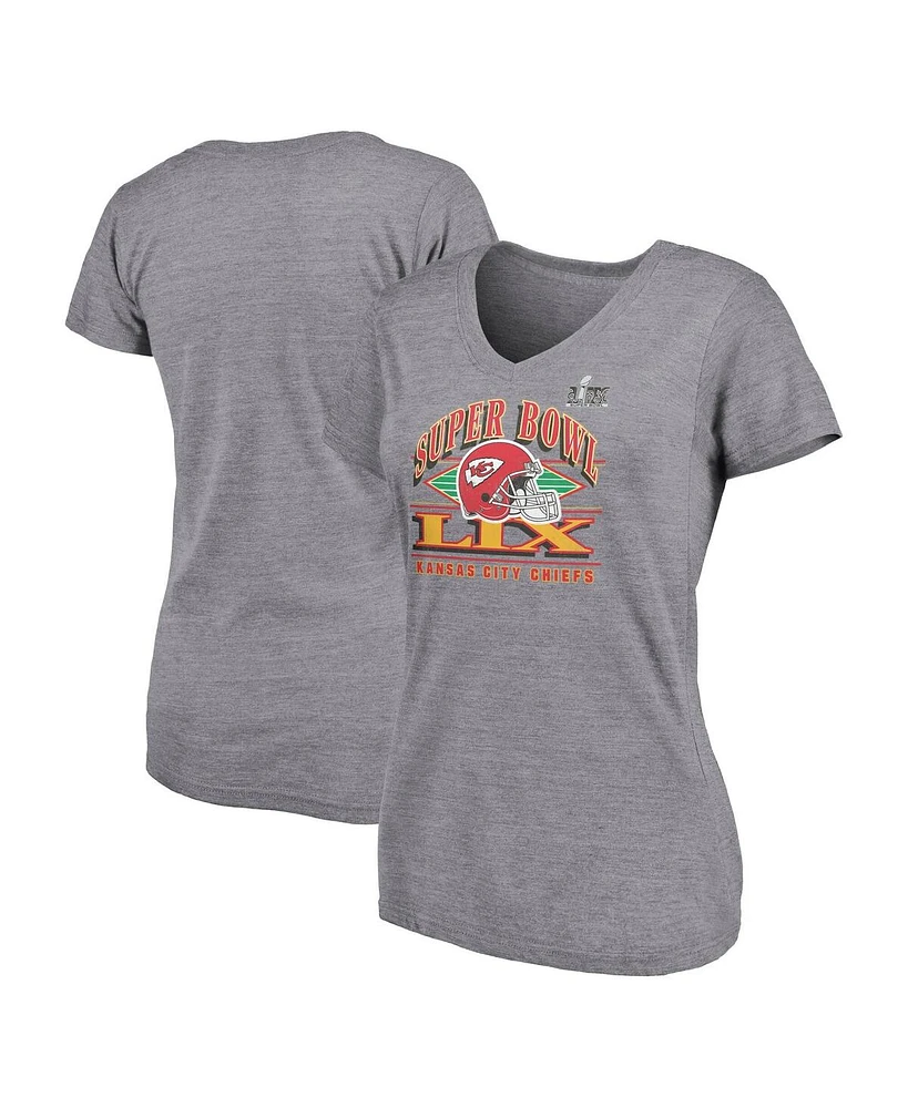 Fanatics Women's Heather Gray Kansas City Chiefs Super Bowl Lix Plus Our Pastime V-Neck Tri-Blend T-Shirt