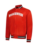 Mitchell & Ness Men's Red Wisconsin Badgers Lightweight Satin Raglan Full-Snap Jacket