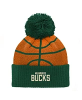 Outerstuff Preschool Hunter Green Milwaukee Bucks Basketball Head Cuffed with Pom Knit Hat