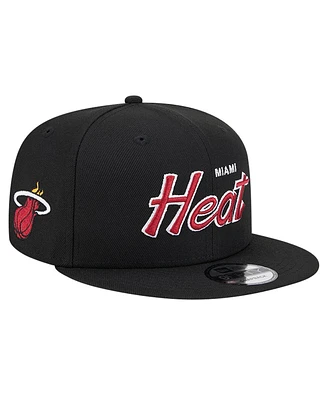 New Era Men's Black Miami Heat Script Side Patch 9FIFTY Snapback Hat