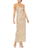 Women's Sleeveless Hand Beaded Floral Midi Dress