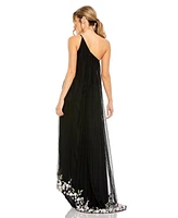 Women's One Shoulder Trapeze Embellished High Low Gown