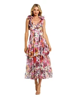 Women's Ruffle Tiered Cut-Out Floral Chiffon Dress