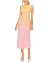 Women's High Neck Ombre Sequin Midi Sheath Dress