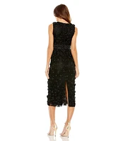 Women's Floral Applique Sleeveless Midi Dress