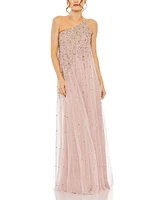 Women's One Shoulder Embellished Trapeze A Line Gown