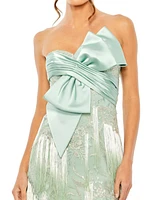 Mac Duggal Women's Bow Front Ombre Fringe Detailed Dress