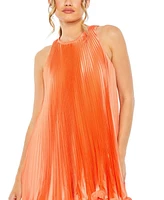 Women's Pleated Halter Neck Flowy Mini Trapeze Dress