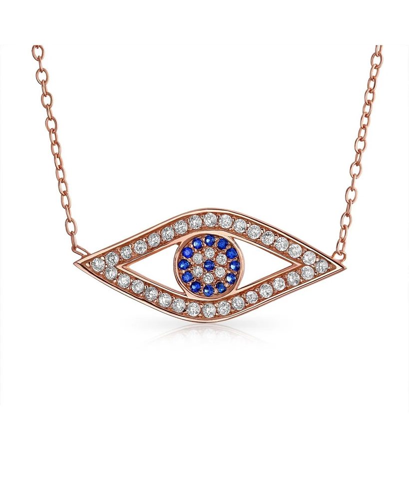 Bling Jewelry Turkish Blue Evil Eye Pendant Necklace with Pave Cz Sterling Silver