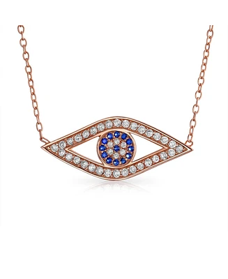 Bling Jewelry Turkish Blue Yellow Pave Cz Spiritual Protection Amulet Evil Eye Pendant Station Necklace For Women .925 Sterling Silver