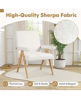 2 Pcs Mid-Century Accent Chair with Solid Rubber Wood Frame and Padded Armrests
