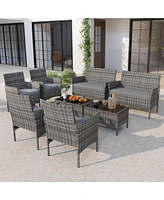 Pcs Patio Furniture Set with Washable Cushions and Tempered Glass Coffee Table