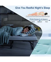 75" x 39" Folding Bed with Memory Foam Mattress & Pillow Dust Cover Metal Frame