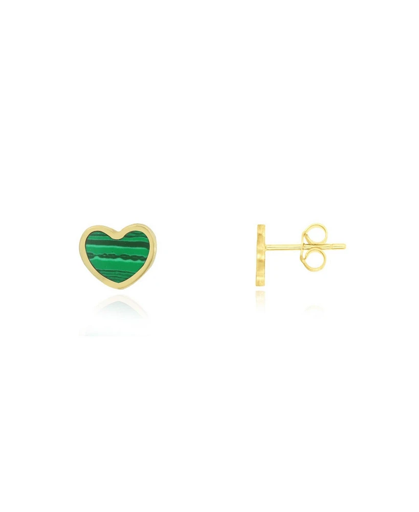 The Lovery Mini Malachite Heart Stud Earrings 14K Gold