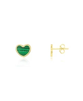 The Lovery Mini Malachite Heart Stud Earrings 14K Gold