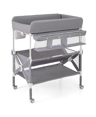 Portable Baby Changing Table with Wheels and Large Storage Rack Convenient Mobile for Nursery Organization