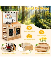 Kids Mud Kitchen Fir Wood Playset with Planting Pots and Blackboards