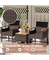 Patio Dining Chairs with Acacia Wood Armrest and Heavy Duty Metal Frame-2 Pieces