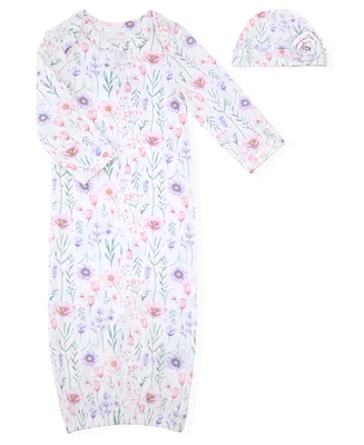 Max & Olivia Baby Girls 2-Piece Print Newborn Gown with Hat Set