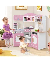 Corner Wooden Play Kitchen with Coffee Maker & Slide Fun Interactive Set for Kids