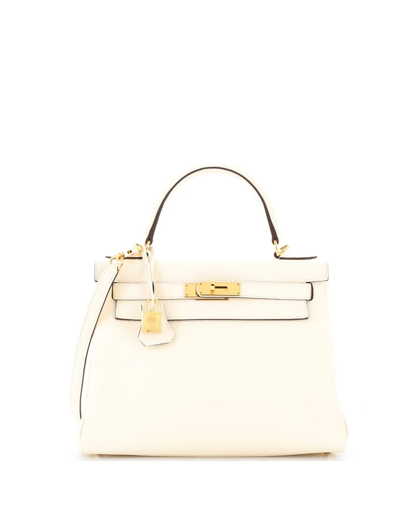 Pre-Owned Hermes Kelly 28 Handbag Light Clemence with Gold Hardware