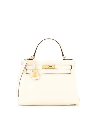 Pre-Owned Hermes Kelly 28 Handbag Light Clemence with Gold Hardware