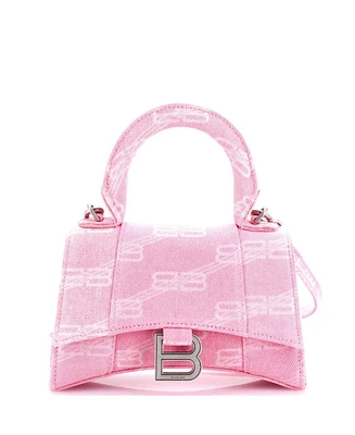 Pre-Owned Balenciaga Xs Hourglass Top Handle Bag Bb Monogram Denim