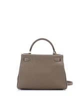 Pre-Owned Hermes Kelly 28 Handbag Grey Clemence with Gold Hardware