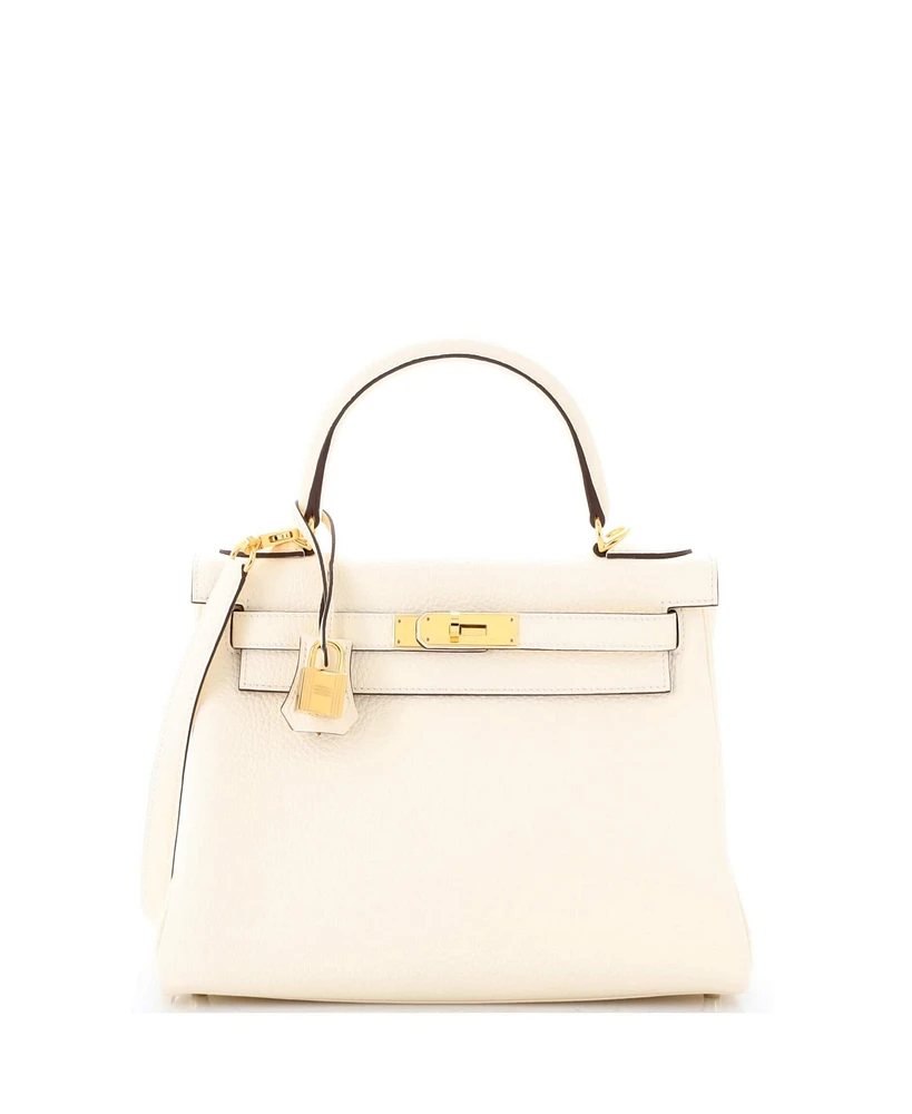 Pre-Owned Hermes Kelly 28 Handbag Light Clemence with Gold Hardware
