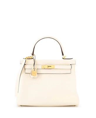 Pre-Owned Hermes Kelly 28 Handbag Light Clemence with Gold Hardware