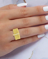 Cubic Zirconia Multilayer Textured Statement Ring 14k Gold-Plated Sterling Silver
