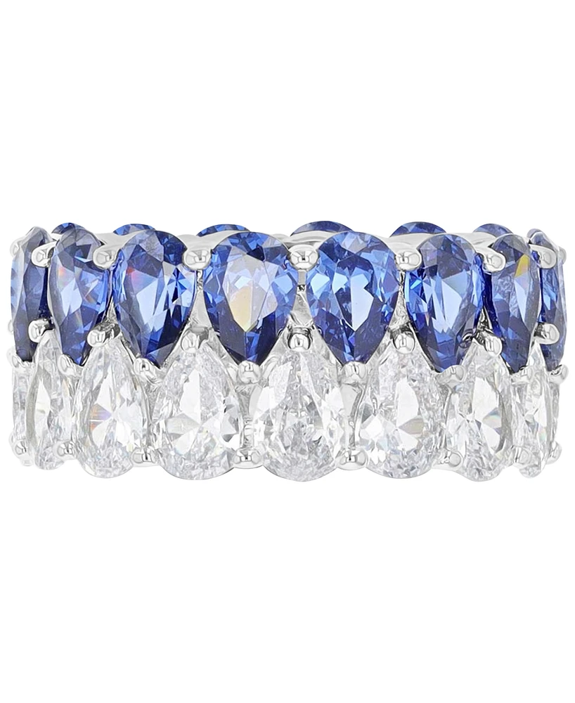 Cubic Zirconia Blue & White Pear Eternity Band Sterling Silver