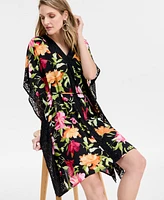 Jm Collection Women's Printed V-Neck Tie-Waist Kaftan Dress, Exclusively at Macy's